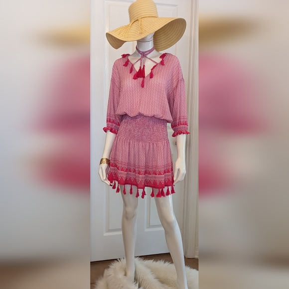 CEZELE  Pink Geometric Bohemian Summer Midi Dress Small - Picture 4 of 17